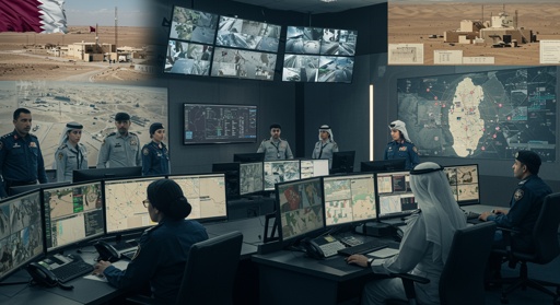 shutterstock_2747305681.jpg Military personnel in a command center with multiple screens displaying maps and surveillance footage