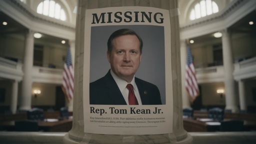 shutterstock_2771130461.jpg Missing person poster of Rep. Tom Kean Jr. displayed in a government building
