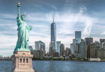 Statue of Liberty in front of the New York City skyline